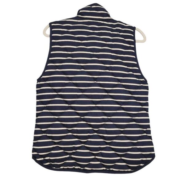 J.Crew Excursion Quilted Puffer Vest Sz M Striped Navy Blue White Full Zip Prepp - Picture 2 of 7